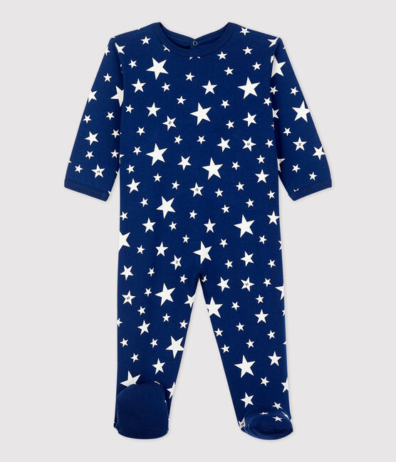 Tutina pigiama a stelle bebé in cotone blu MEDIEVAL/bianco MARSHMALLOW