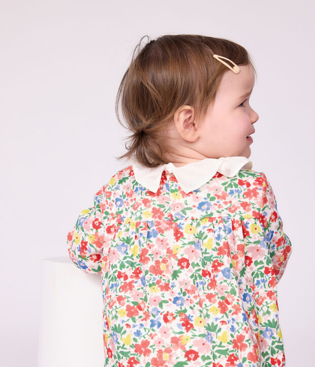 Abito a maniche lunghe in cotone con stampa a fiori neonata bianco/multicolore