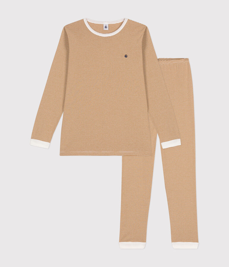 Pigiama in cotone a righe junior marrone CUIVRE/ MARSHMALLOW