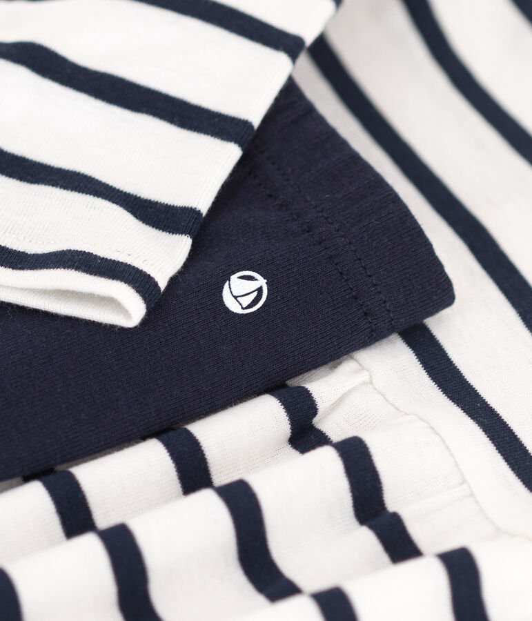 Completo con abito a righe marini&egrave;re in cotone per beb&egrave; multicolore