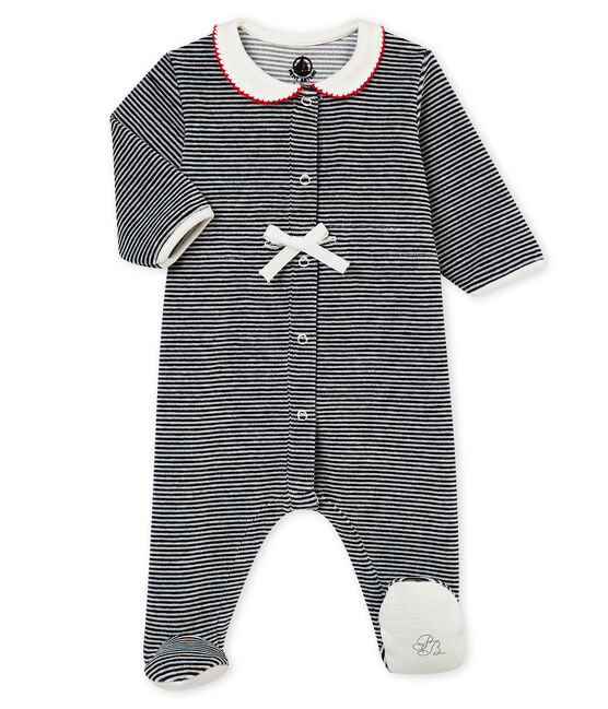 Tutina rigata per bebé femmina blu SMOKING/bianco MARSHMALLOW