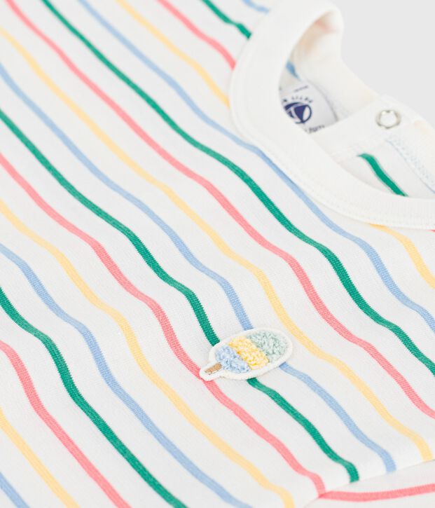 T-shirt a maniche corte in cotone a righe neonato bianco/multicolore