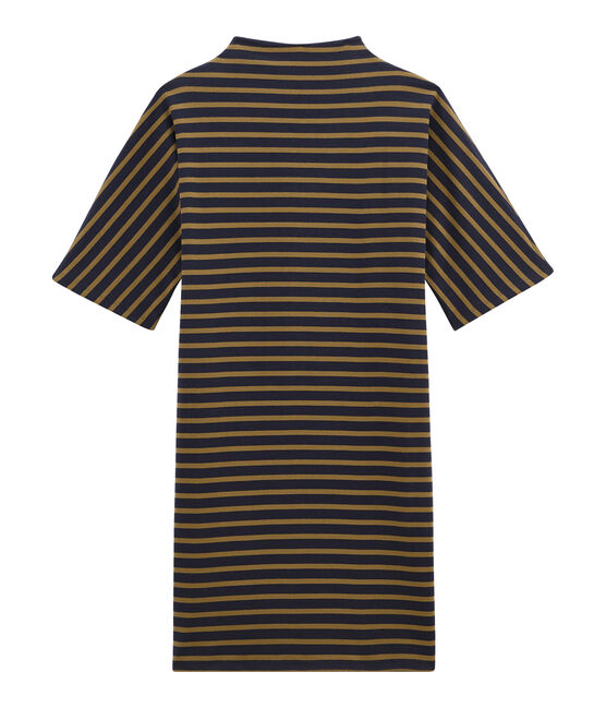 abito rigato a maniche corte in jersey pesante donna blu SMOKING/marrone BRINDILLE