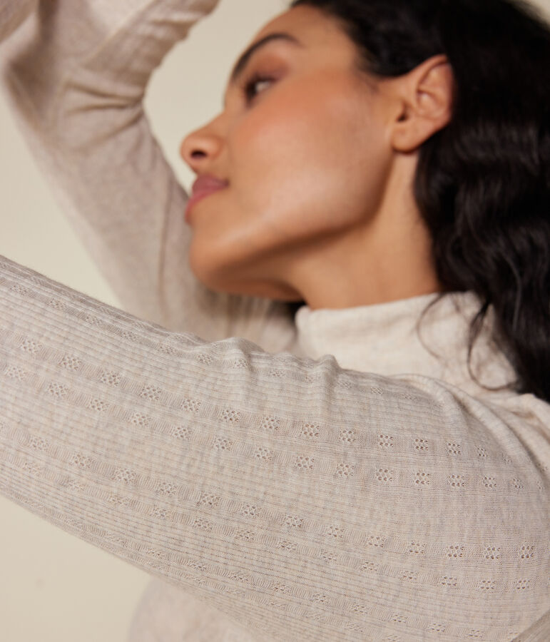 T-shirt L'Iconique donna in cotone fantasia con collo a lupetto beige MONTELIMAR CHINE