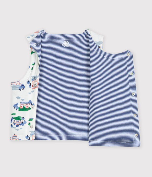 Cardigan senza maniche double face in cotone con stampa Parigi neonato bianco/multicolore