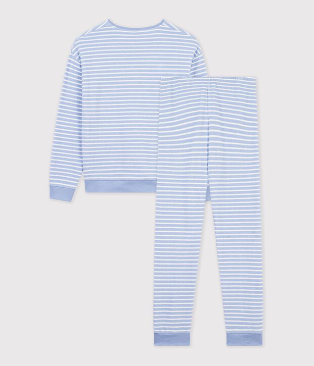 Pigiama in spugna di cotone a righe donna blu/ecru