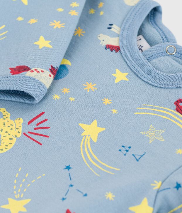 Pigiama in tessuto felpato spazzolato con apertura sulla schiena e stampa neonato blu/bianco