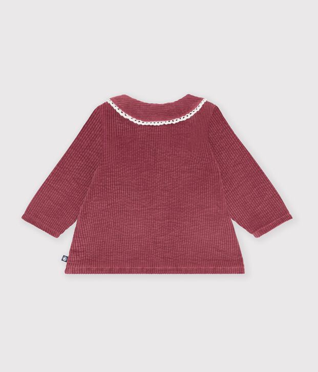 Blusa a maniche lunghe in velluto tinta unita neonata rosa
