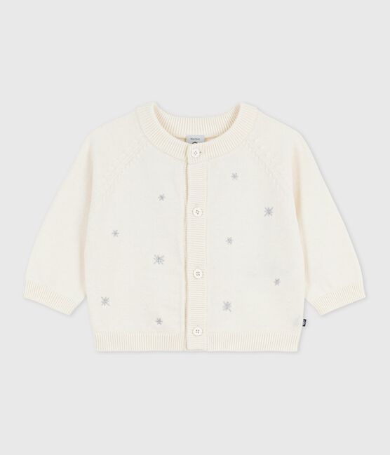Cardigan in maglia di misto lana e cotone con stelle ricamate neonata bianco MARSHMALLOW/grigio ARGENT