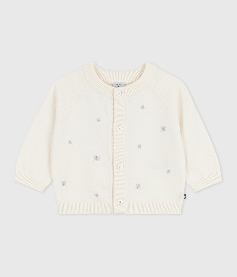 Cardigan in maglia di misto lana e cotone con stelle ricamate neonata bianco/grigio