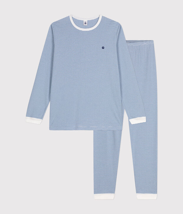 Pigiama in cotone a righe junior blu/bianco