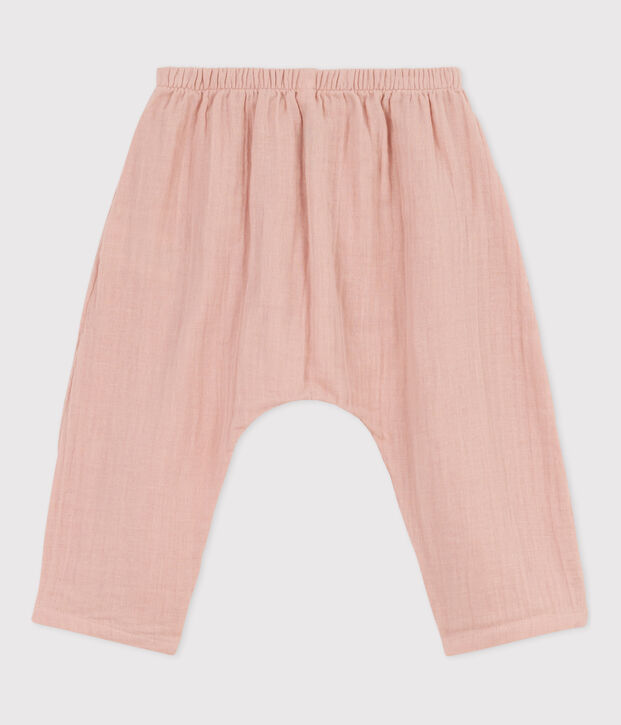 Pantaloni beb&egrave; in garza di cotone rosa