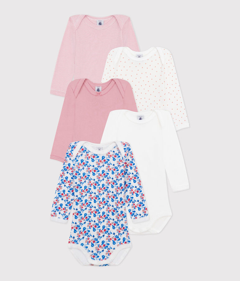 Set da 5 body a maniche lunghe in cotone a fiori neonato multicolore