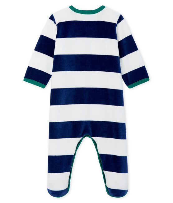 Tutina pigiama bebé maschio in ciniglia blu MEDIEVAL/bianco MARSHMALLOW