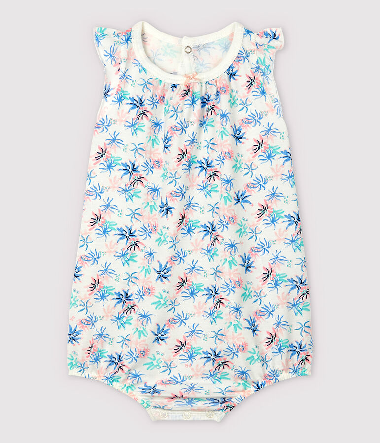 Tutina corta anemoni beb&egrave; femmina in jersey sottile bianco/multicolore