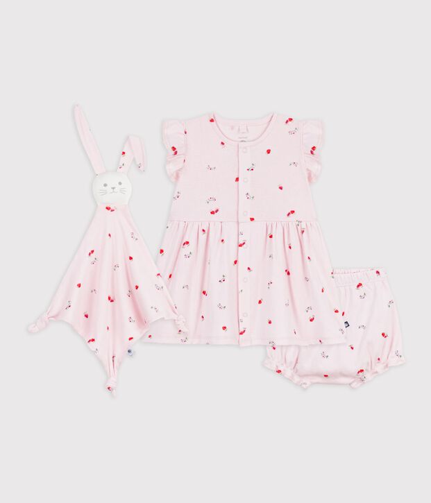 Set regalo con abito e doudou in cotone con stampa a fiori neonata rosa/multicolore