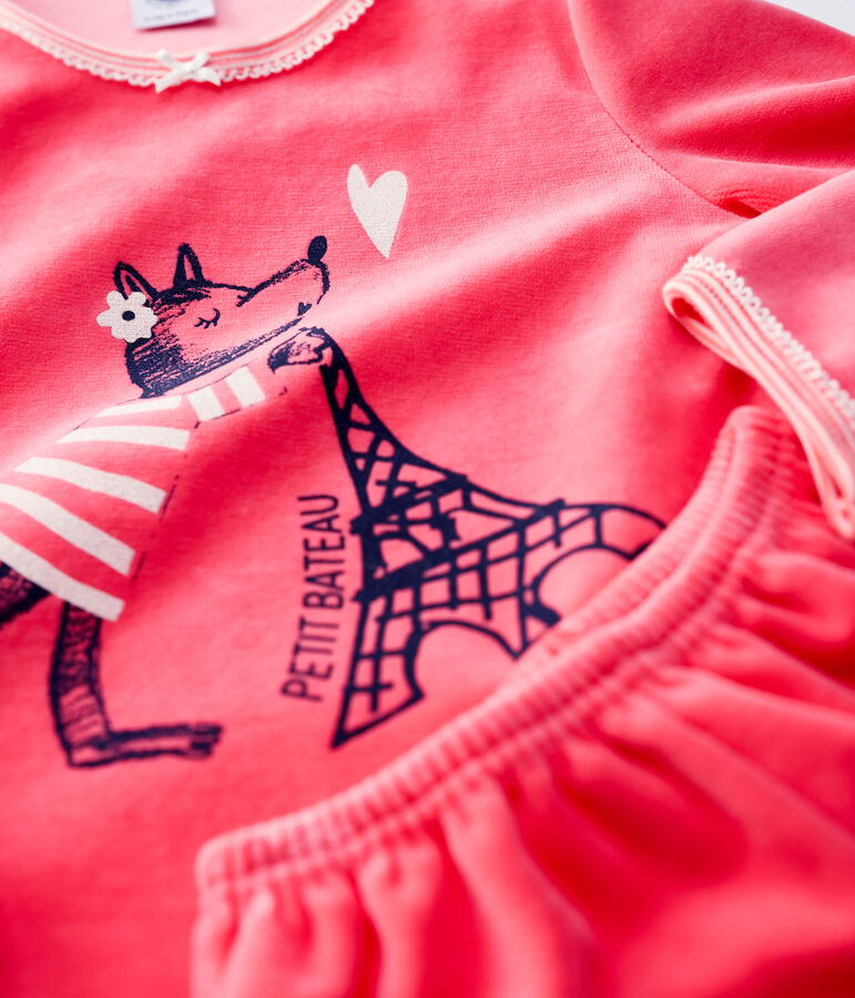 Pigiama bambina rosa in ciniglia fantasia cucciolo di lupo rosa