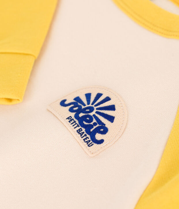 Maglia in leggero tessuto felpato bambino ecru/giallo