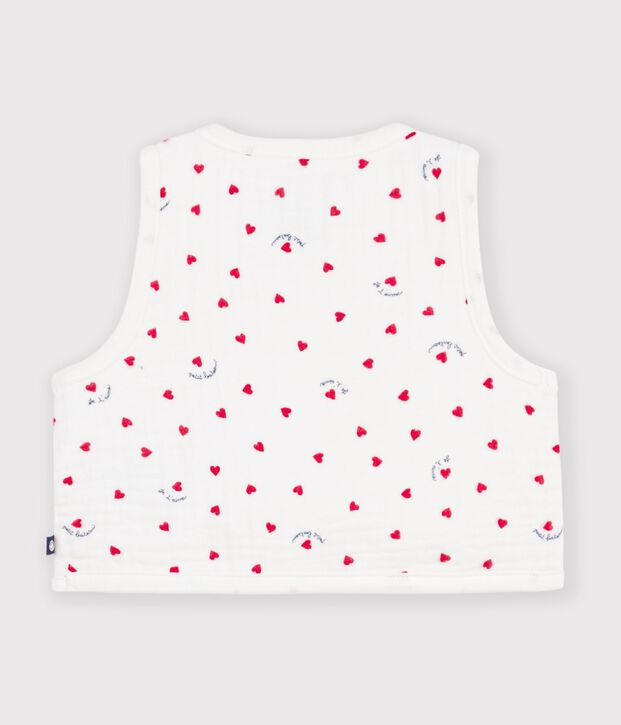Cardigan senza maniche in garza di cotone con stampa a cuoricini neonato bianco/multicolore