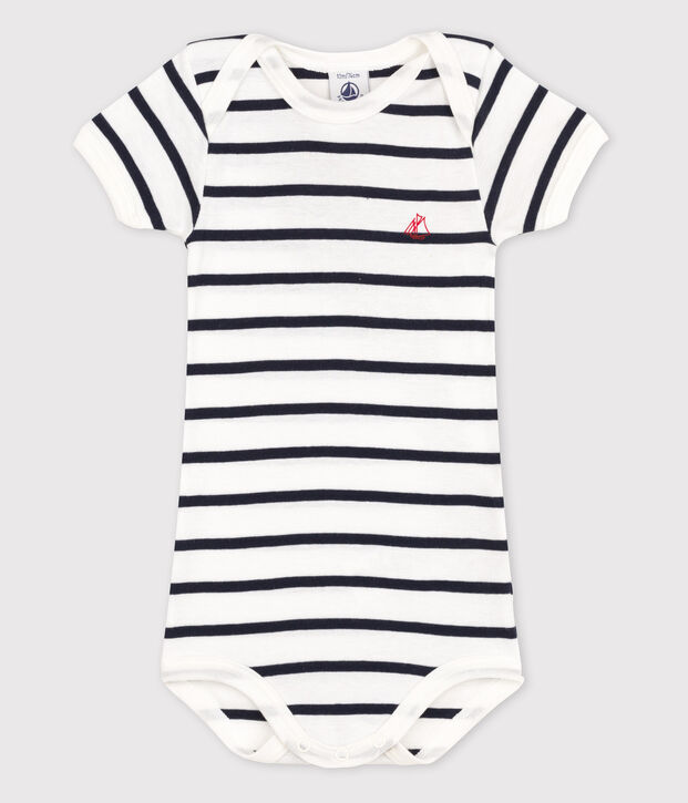 Body manica corta beb&egrave; bambina bianco/blu