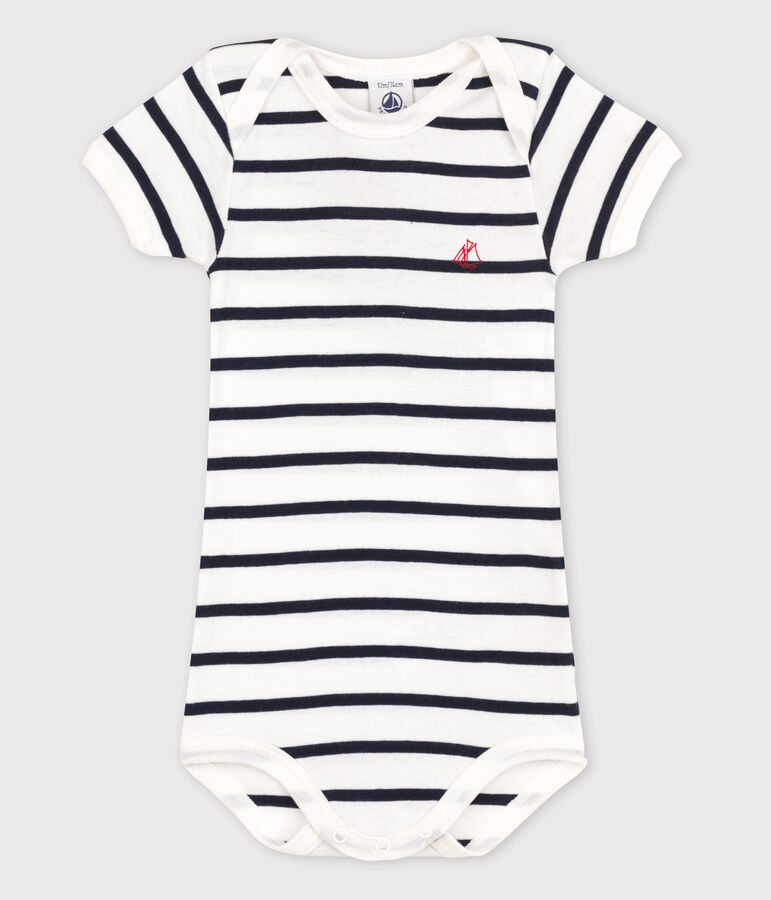 Body manica corta beb&egrave; bambina bianco MARSHMALLOW/blu SMOKING