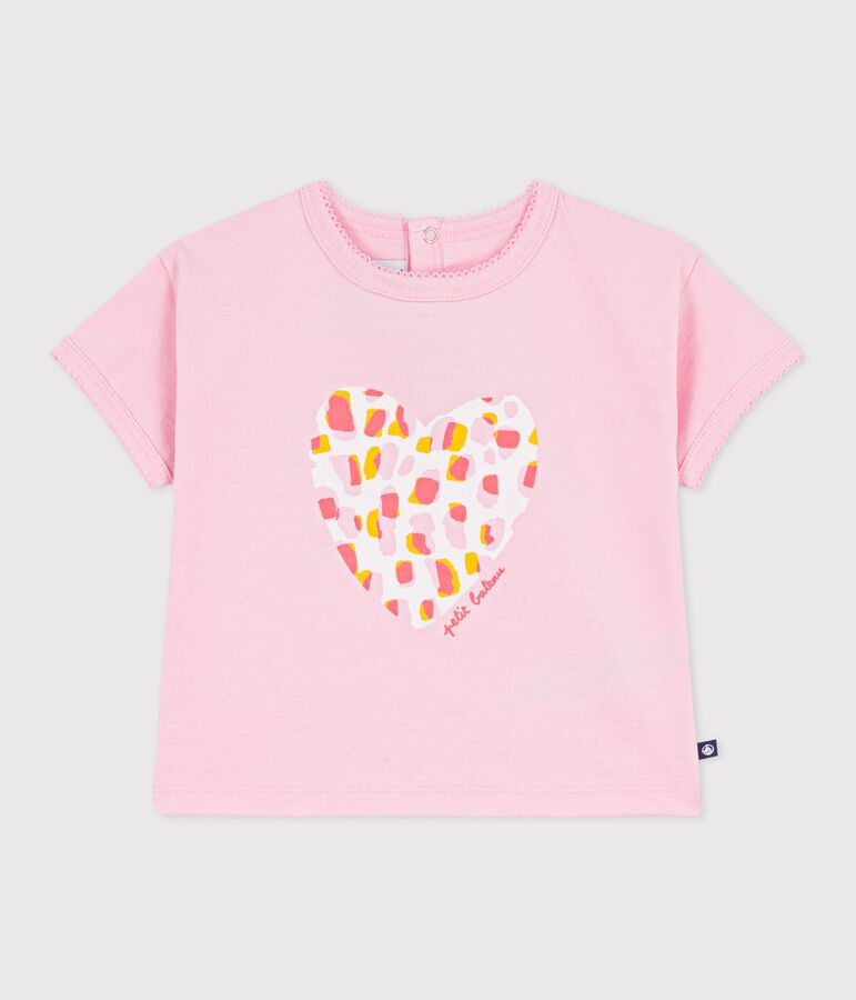 T-shirt a maniche corte in cotone con motivo a fiori neonato rosa