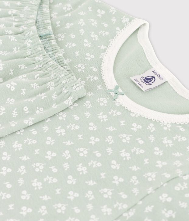 Pigiama a manica corta a fiori bambina in cotone verde/bianco
