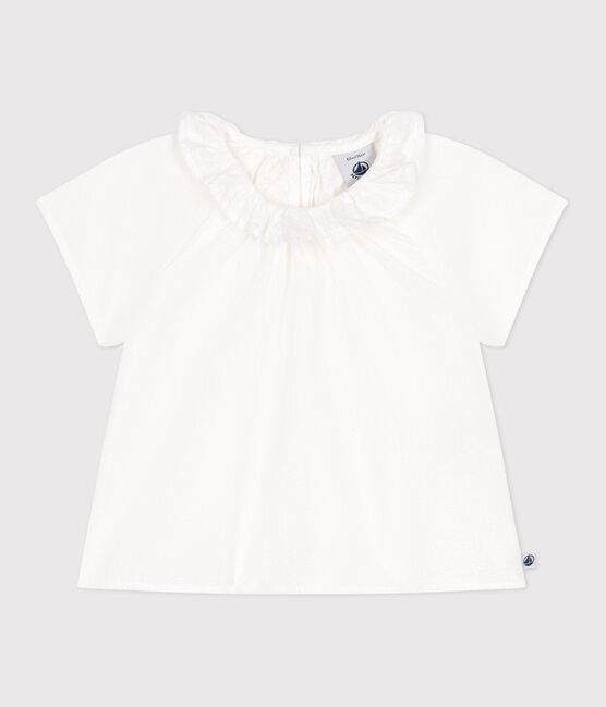 Blusa neonato a maniche corte in seersucker a righe bianco ECUME