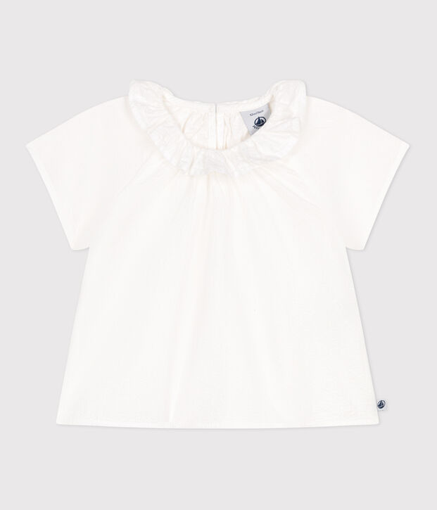 Blusa neonato a maniche corte in seersucker a righe bianco