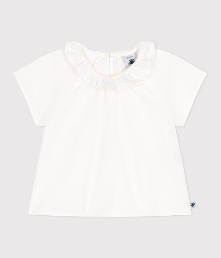 Blusa neonato a maniche corte in seersucker a righe bianco