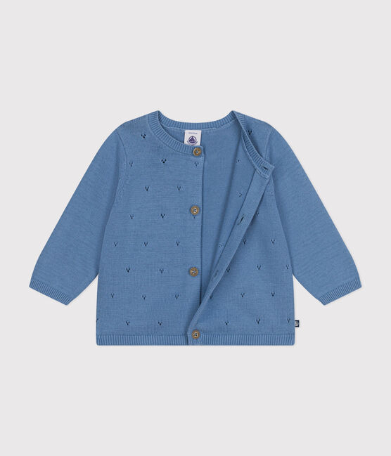 Cardigan bebè in tricot di cotone traforato blu BEACH