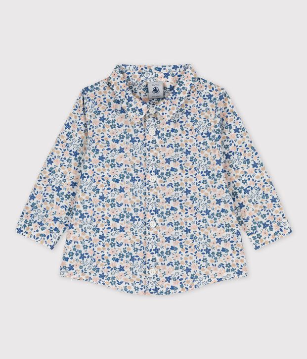 Camicia manica lunga beb&egrave; in popeline con fantasia a fiori bianco/multicolore