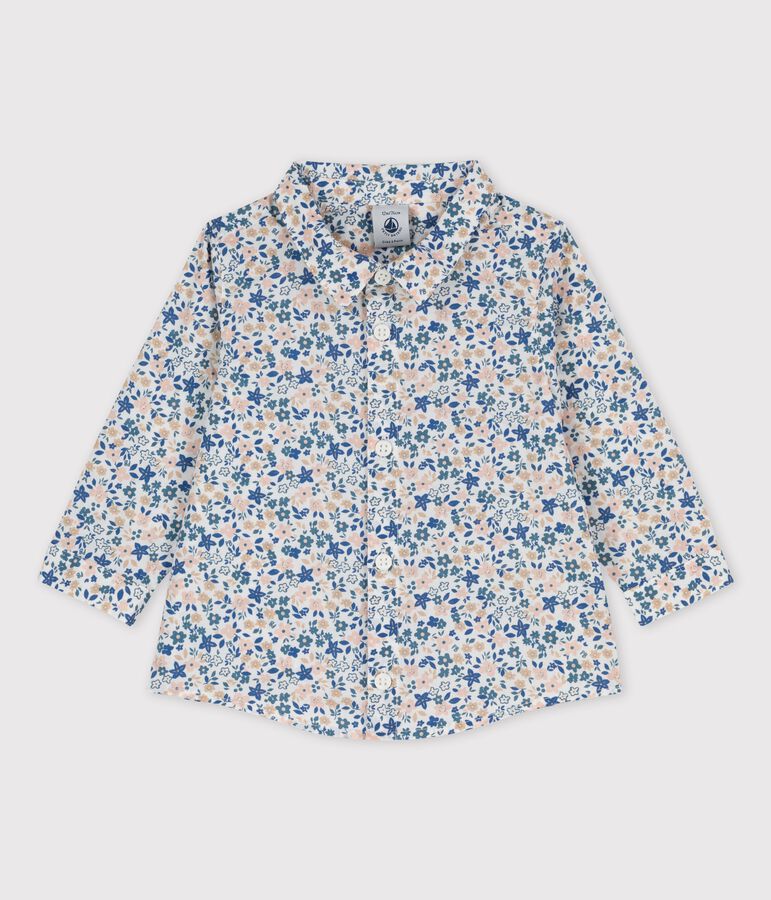Camicia manica lunga beb&egrave; in popeline con fantasia a fiori bianco/multicolore
