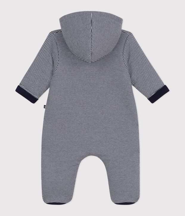 Tutina imbottita con cappuccio e piedini a righe neonato blu/bianco