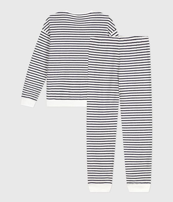 Pigiama in spugna di cotone a righe donna blu MILK/ SOIR
