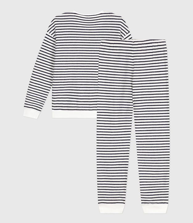 Pigiama in spugna di cotone a righe donna blu/blu