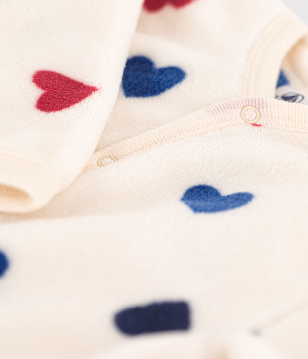 Tutina imbottita senza piedi beb&egrave; in pile ecru/multicolore