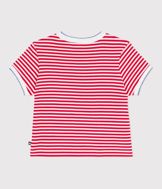 T-shirt a maniche corte in cotone a righe bambino rosso POMPIER/ MARSHMALLOW