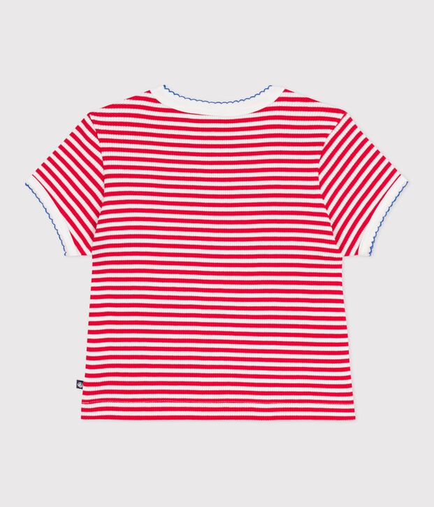 T-shirt a maniche corte in cotone a righe bambino rosso/bianco