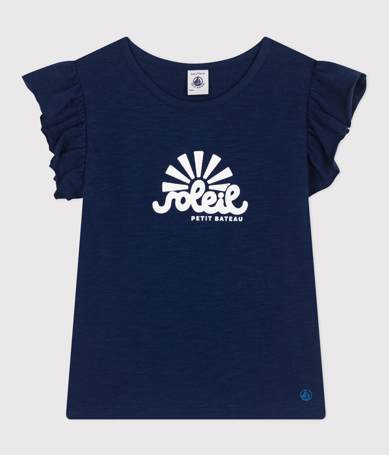 T-shirt in jersey fiammato bambina blu