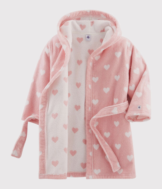 Accappatoio cuore bambina in spugna rosa/bianco