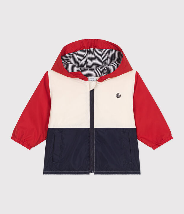 Giacca a vento con stampa color block, fodera millerighe neonato rosso/multicolore