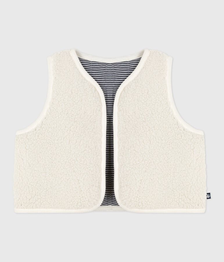 Gil&egrave; senza maniche in cotone millerighe e sherpa neonato ecru/multicolore