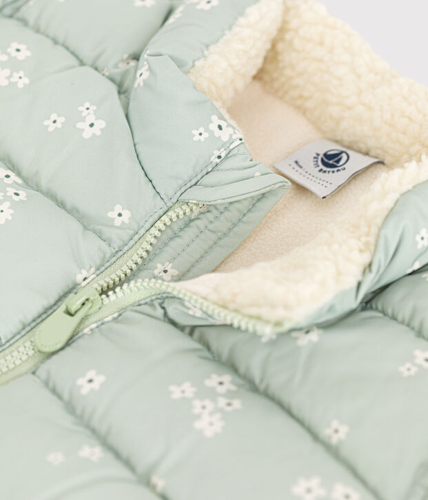 Piumino con cappuccio ritraibile e stampa neonato verde/multicolore