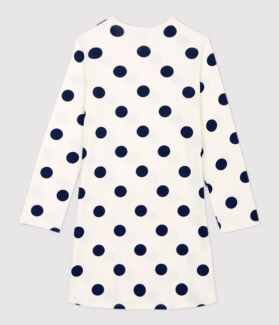 Camicia da notte ragazza a pois in cotone biologico bianco MARSHMALLOW/blu MEDIEVAL