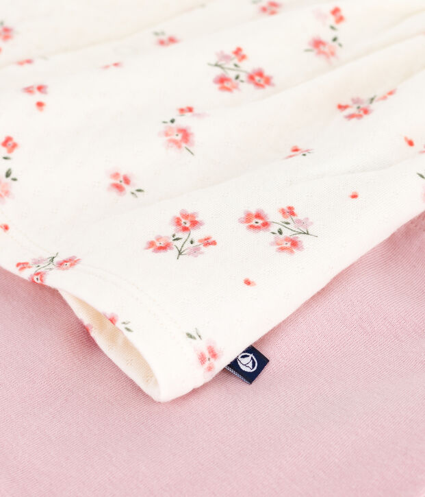 Abito con colletto e stampa a fiori, leggings in cotone neonato ecru/multicolore