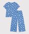 Pigiama a gamba ampia in cotone a cuori bambina blu/bianco