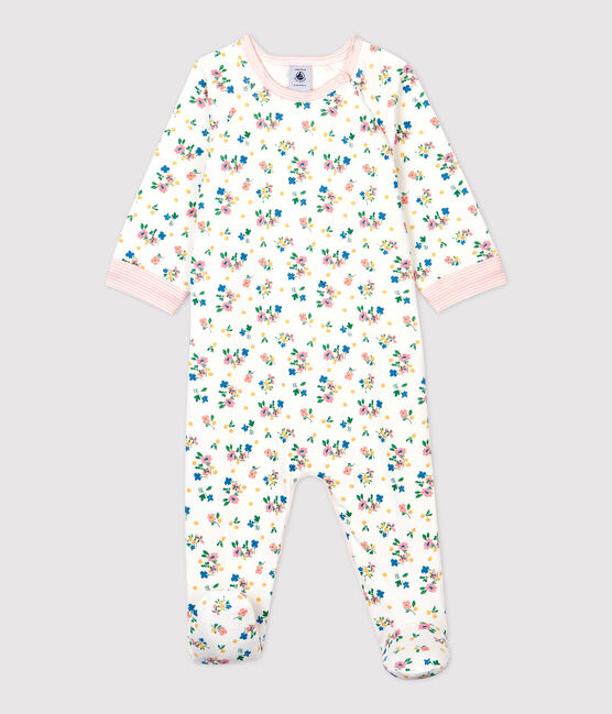 Tutina pigiama con cerniera a fiori bebé femmina in tubique bianco MARSHMALLOW/bianco MULTICO
