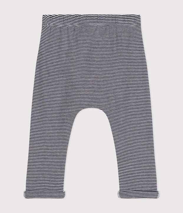 Pantaloni beb&egrave; in cotone biologico blu/bianco