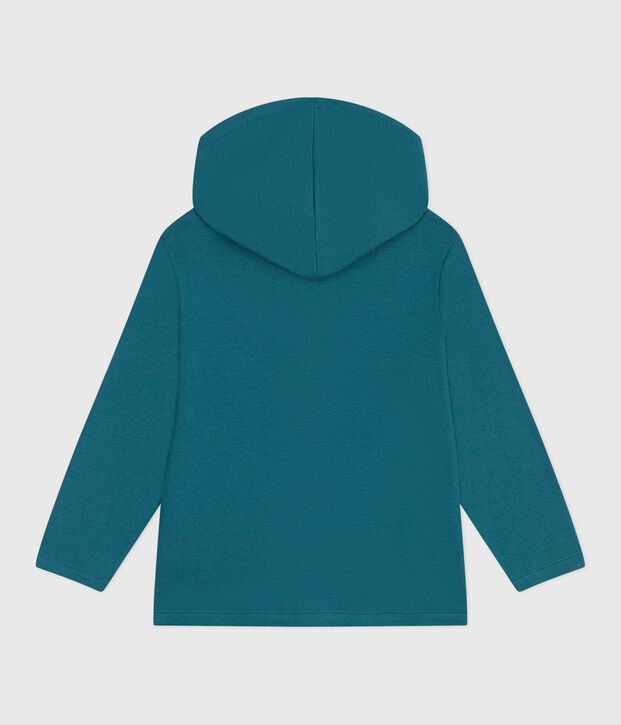 Felpa con cappuccio e cerniera in cotone tinta unita bambino verde
